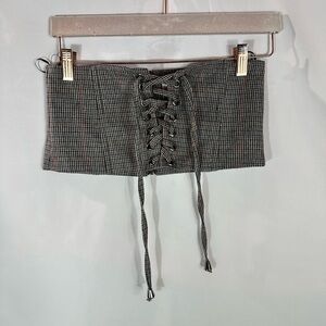 J.O.A plaid tie front cropped tube top size XS